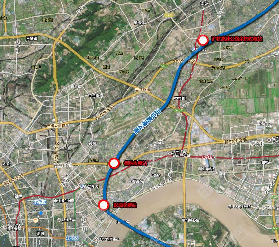 沪杭高速公路以及3个站点位置