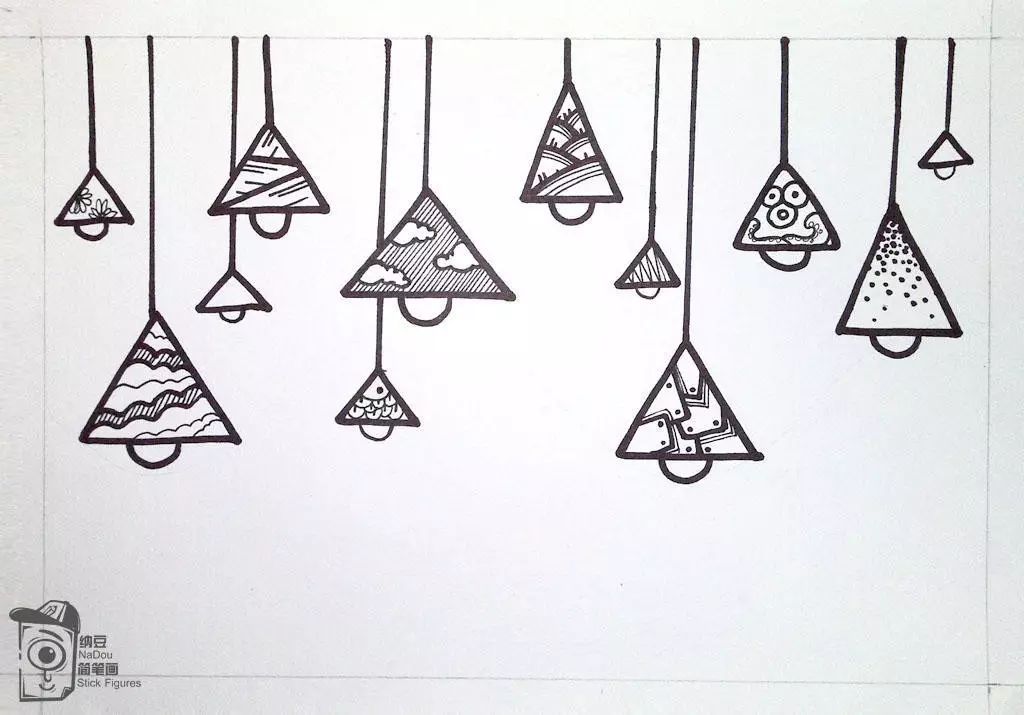 简笔画教程三角形和半圆形组合吊灯