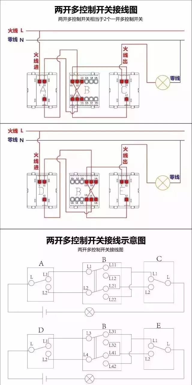 干货经验!家庭各类开关接线图