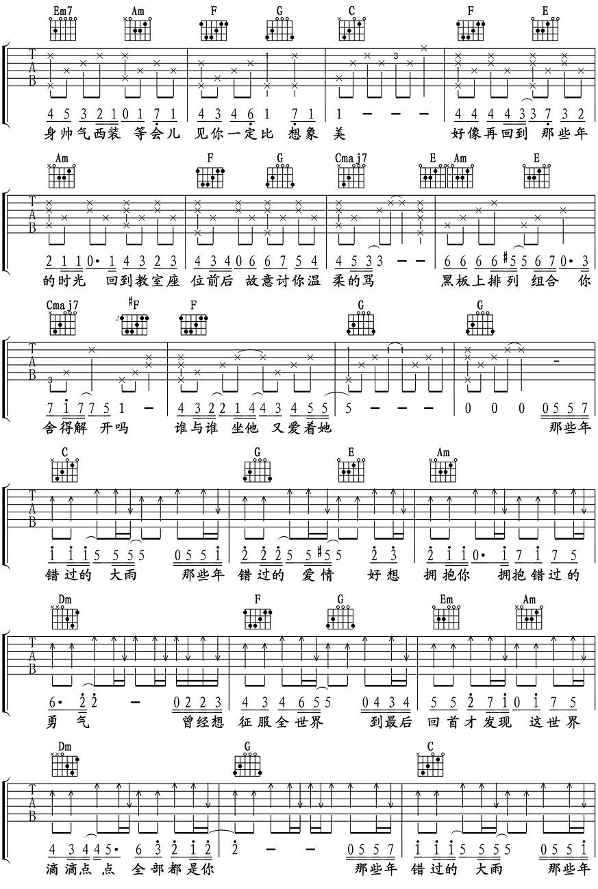 那些年吉他简谱_那些年吉他谱 胡夏 F调弹唱谱 图片谱(2)
