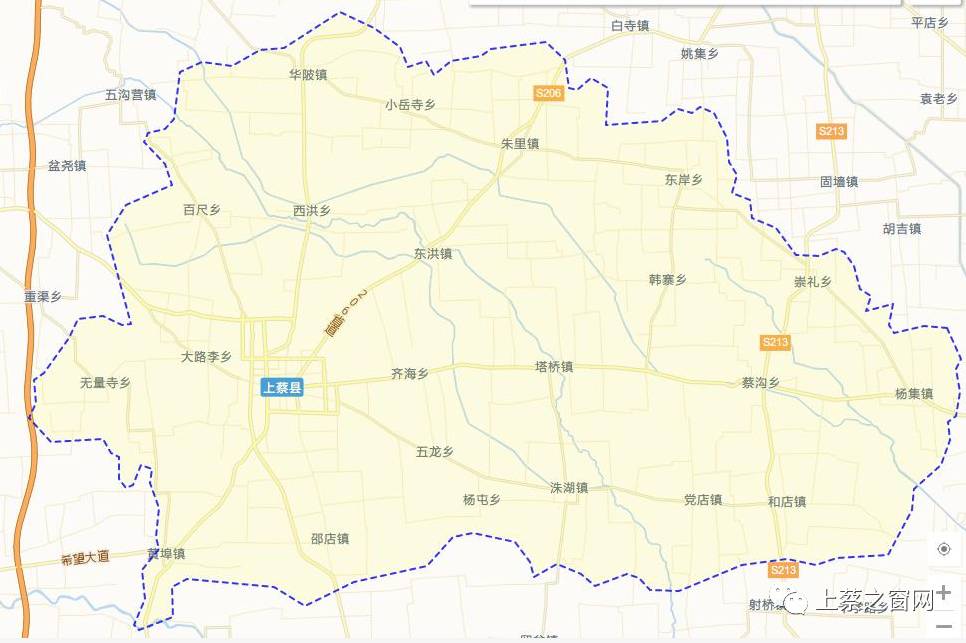 从地图上来看,上蔡的大部分乡镇都在城东,也叫"东乡.