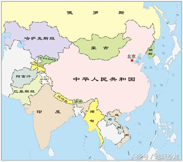 中国和他的邻国们   中国位于边界线上的省区由东往西包括:辽宁