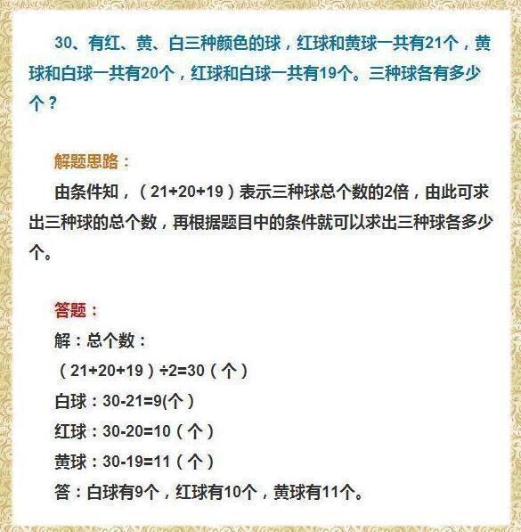 小学数学:这30道应用题,最经典,考试必考,但孩子一做