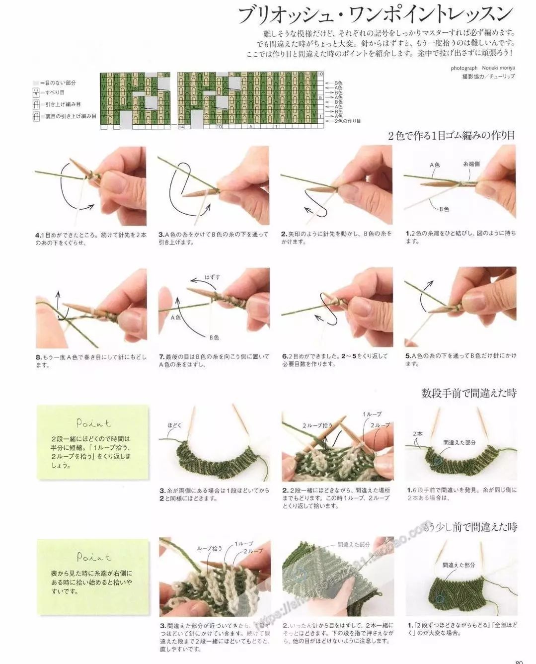 双色编织的双元宝针编织方法