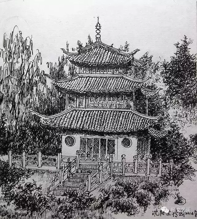 素描山水,古建筑,艺术家眼中的亭台楼阁