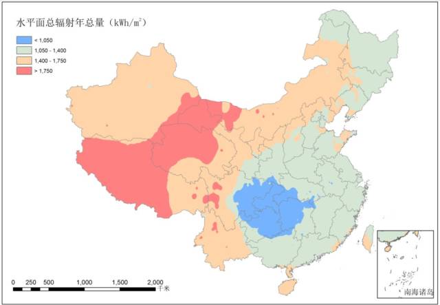 中国光照资源分布图