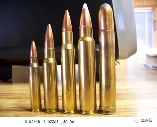 左1为5.56x45弹,左2为7.62x51mm弹,左3为.30-06弹
