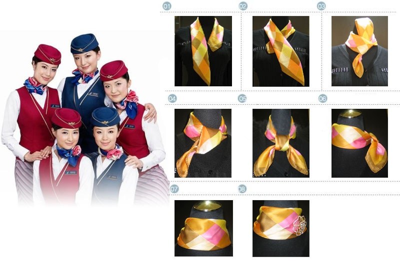 空姐工作服丝巾的系法