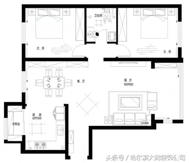 哈尔滨妙龄少女置海富第五大道两室一厅新家,黑白装修超时尚