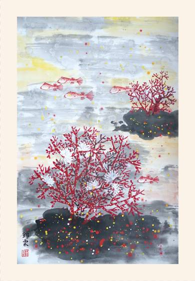刘锦霖 彩墨《海之物语之红珊瑚》 45cm×69cm