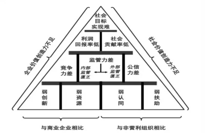 社会企业的"金字塔困境"图