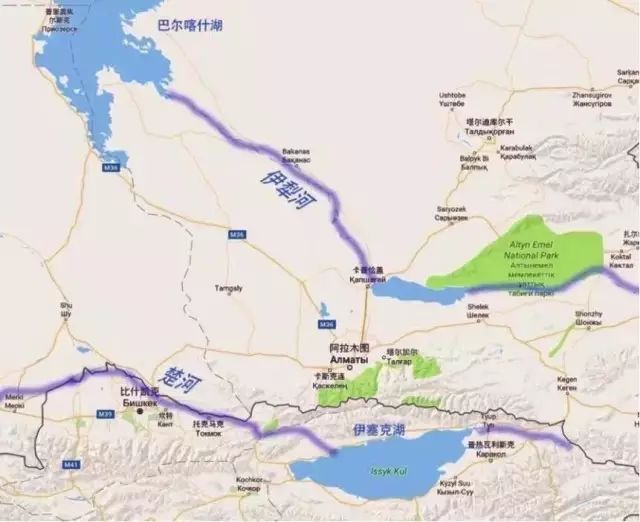 七河流域北边的伊犁河再往东就是伊犁了,而楚河现在也是吉尔吉斯