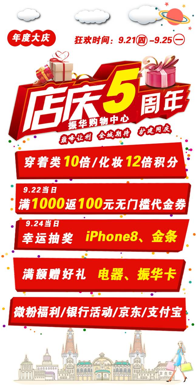 【振华购物中心】周年庆狂欢,幸运大抽奖/最高12倍积分/金条/iphone8