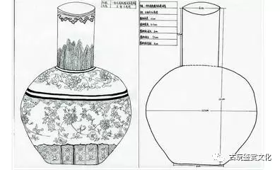 修复后期:步骤三 根据器物实体,同时根据测量数据,绘制各个方位手绘图