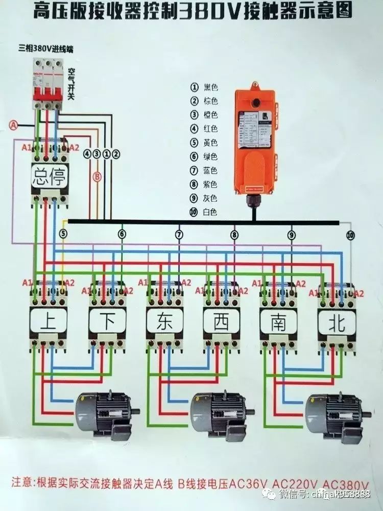 接线方法有所不同的,比如如果使用的是36v电源的话,行吊遥控器在接线