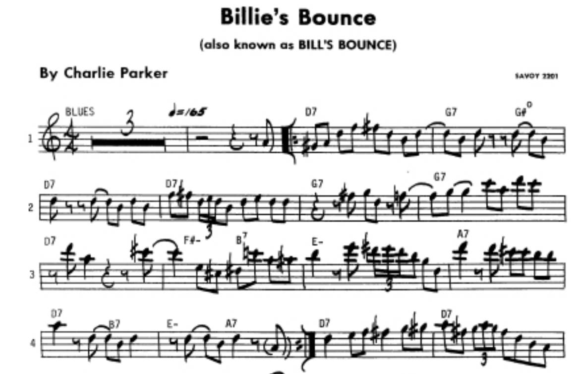 parker经典乐曲billie"s bounce 这首乐曲是一个非常典型的布鲁斯,它