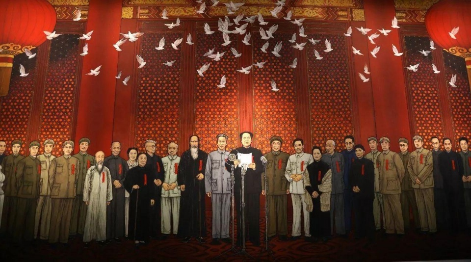 作品《开国大典——新中国诞生》,200cm×800cm,绢本设色,2009年