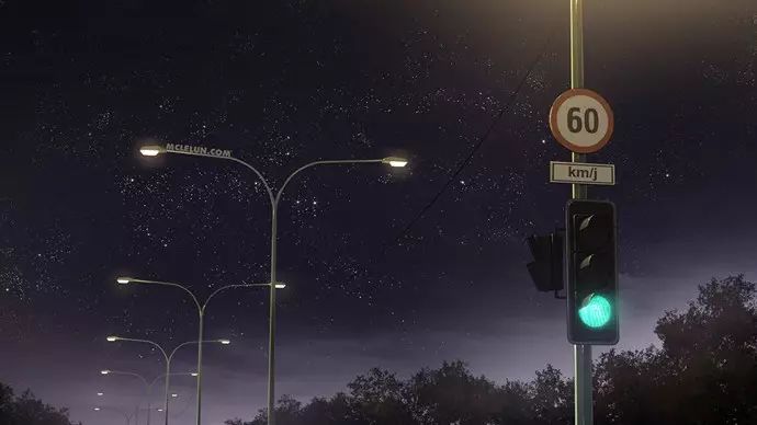 夜晚的路灯与星空