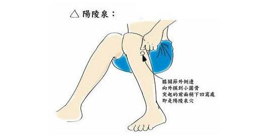 取穴:膝盖斜下方,小腿外侧之腓骨小头稍前凹陷中.