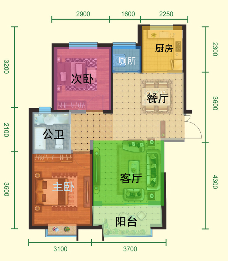 四和恒景苑88㎡户型解析全明经适房南北通透