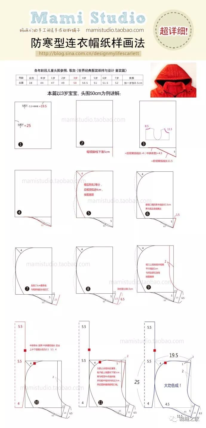 超详细的防寒型可拆缷连衣帽纸样画法【附102码羽绒服