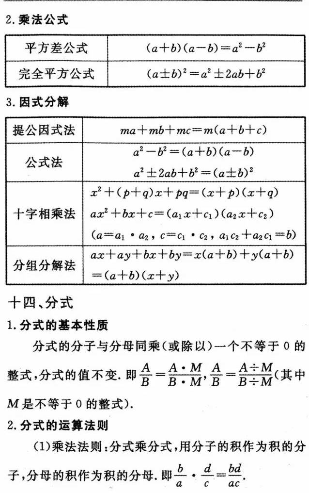 初中1 3年级最全数学重要公式汇总 月考就要用 赶紧为孩子转发