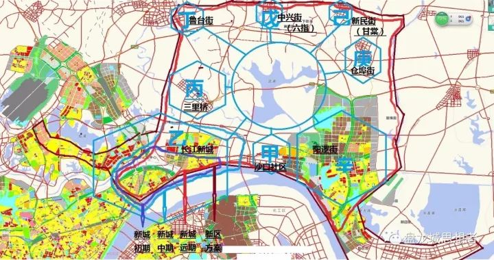 上图长江新区实际上是三块组成,盘龙组团,长江新城和阳逻组团.