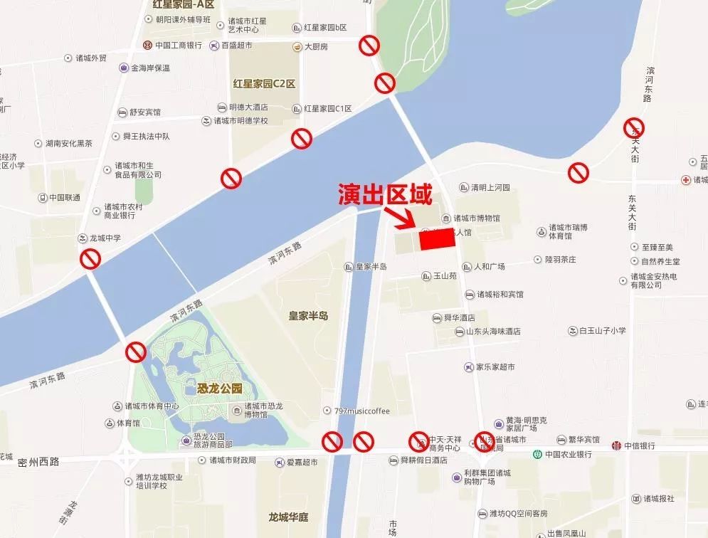 今晚,诸城博物馆周边道路交通路口示意图