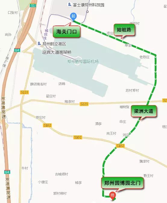 海关门口—始祖路—梁州大道—园博路—郑州园博园北门 ★路线概况