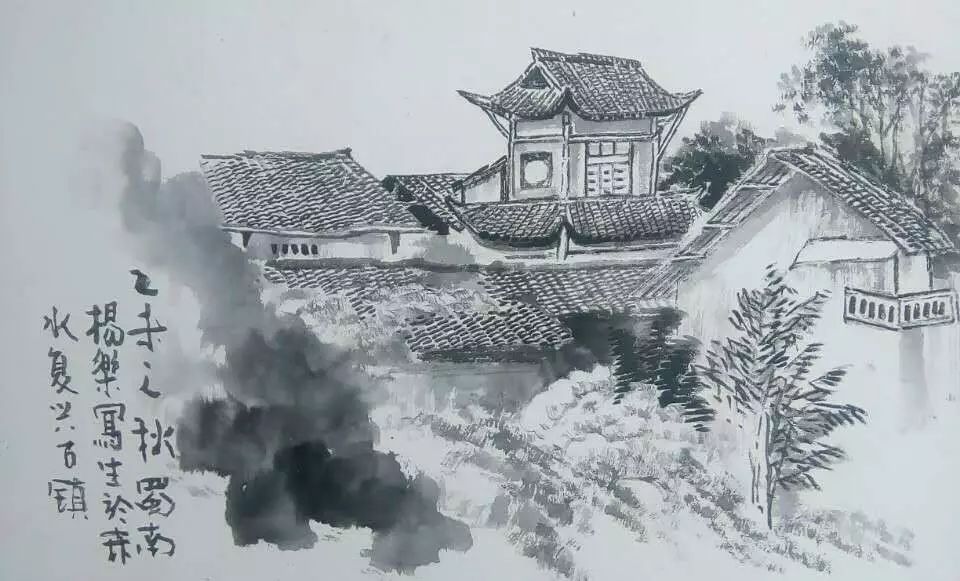 国画写生·杨建军 | 亭台楼阁古朴,山水气韵自然