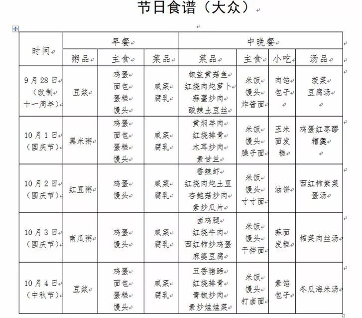 关于节日期间员工食堂供餐安排的通知