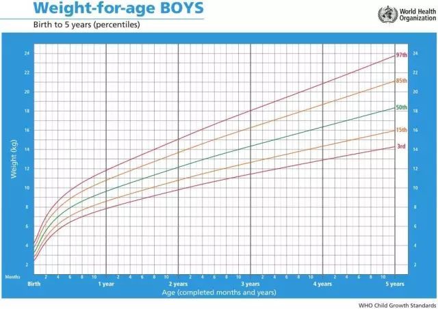 ▼0-5岁女孩体重-年龄生长曲线图