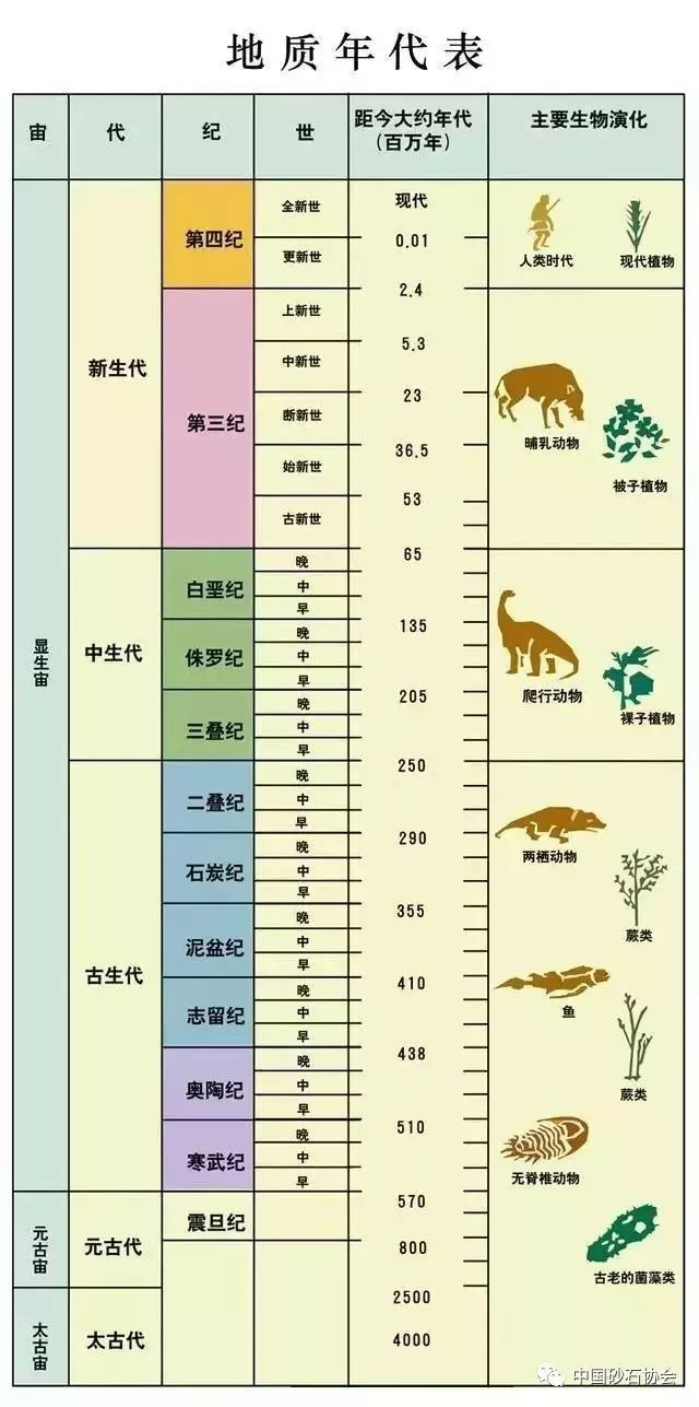 还在为记不住地质年代发愁吗? 接住! 这样图文并茂的地质表!