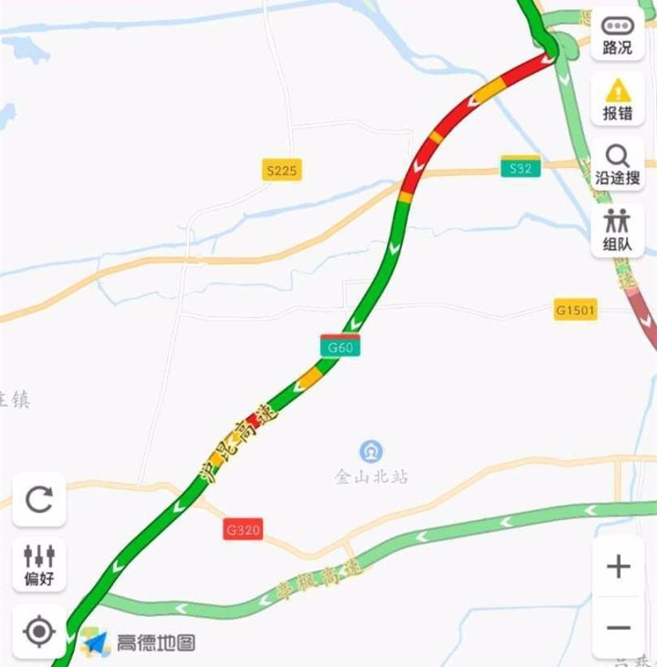 上午10时25分高德地图显示的g60沪昆高速(出上海)路况图片
