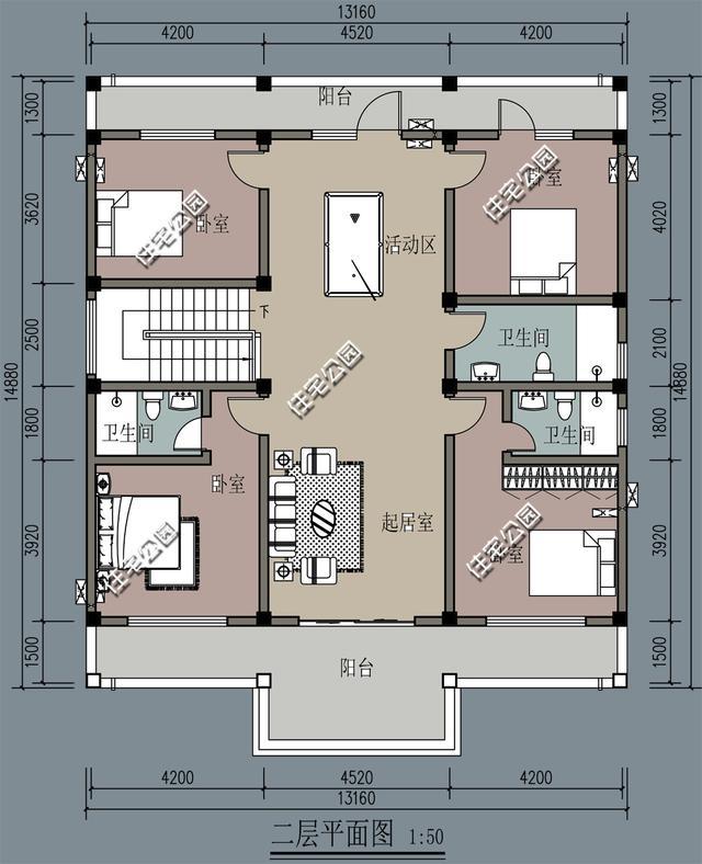 新农村别墅,堂屋加客厅,13米x15米含平面图,通用版方案