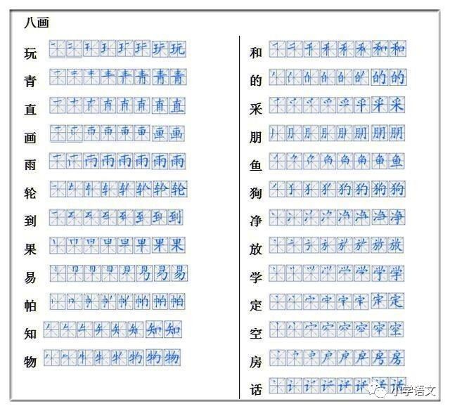 语文名师熬夜整理:小学一年级生字笔顺表!