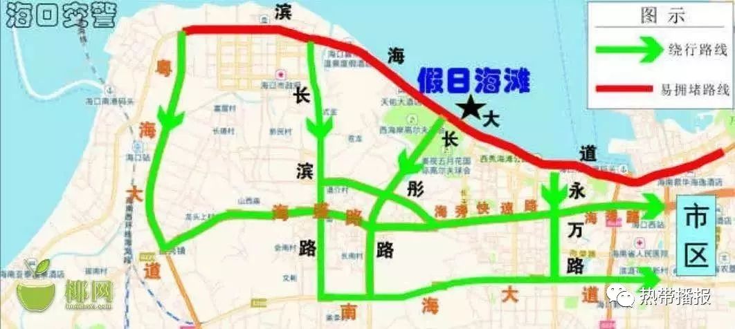 长彤路,长天路,永万路等道路向南分别进入海盛路,海秀路,海秀快速路等