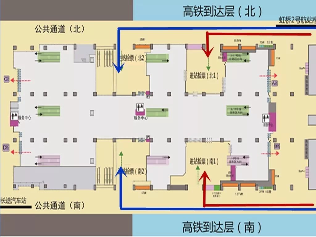 现上海地铁虹桥火车站站厅进站流线图