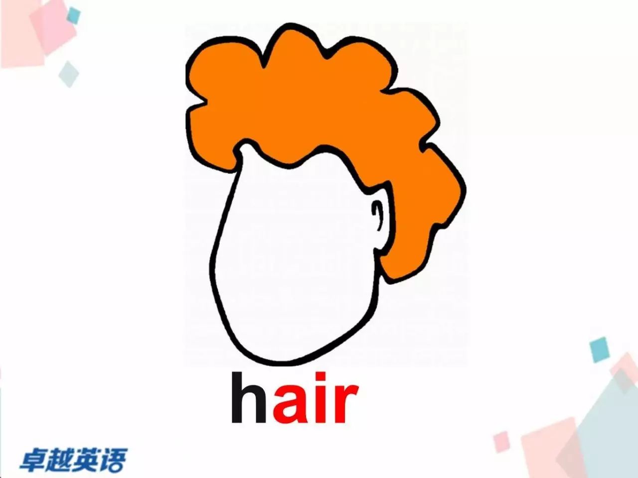 学习了这么多身体部位词汇, hair [he]头发(ket词汇) tooth/teeth