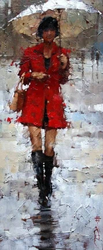 俄罗斯油画家 andre kohn 笔下的雨中情