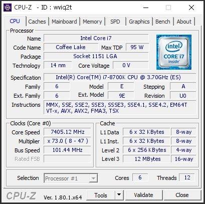 intel i7-8700k暴超100%:7.45ghz