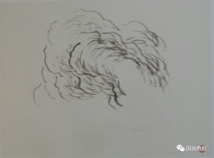 反复描摹,向中心环抱,状似天空涌动的云头,故名"卷云皴",又叫"云头策"