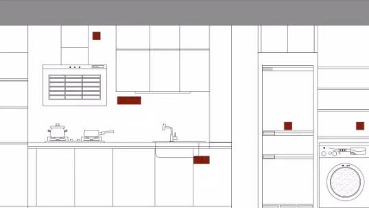 灶台上方,稍微偏离正中,预留给抽油烟机 五孔插座:1个 冰箱侧后方