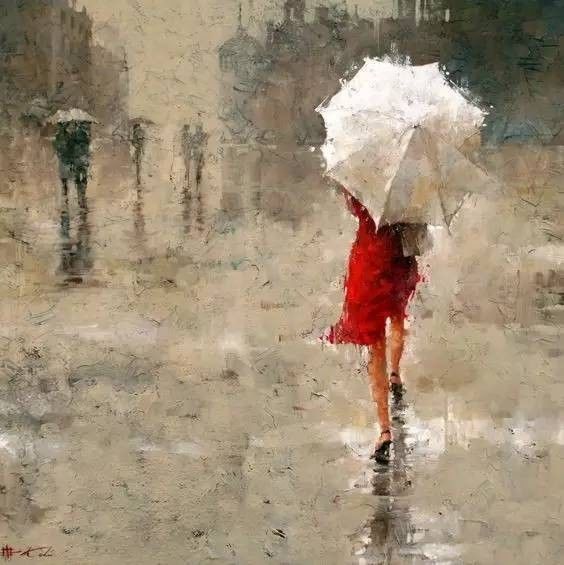 俄罗斯油画家 andre kohn 笔下的雨中情