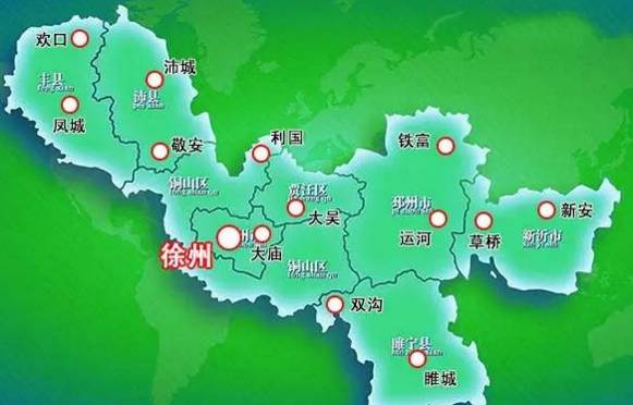 一一标注在徐州地图上 可以看到,徐州的五个县市区 分别有了两个"中心图片