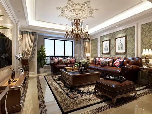 无比舒适的皮沙发,复古的地毯,典雅的墙纸装点客厅,这,是美式风格