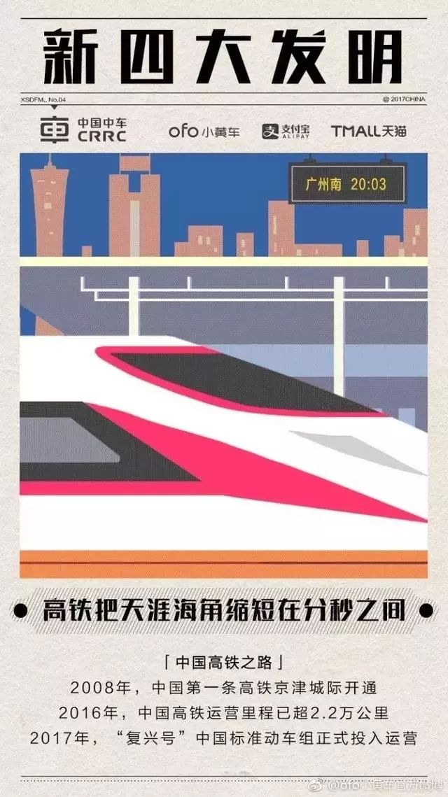 "新四大发明"出海报了!高铁,支付宝,网购,共享单车.