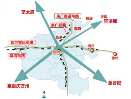 郑州至阜阳, 太原至焦作铁路和郑州至济南铁路河南段 以及商合杭高铁