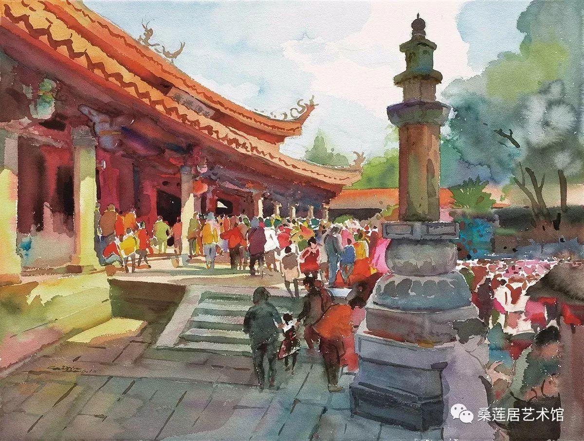 蔡鑫     开元寺 桑莲法界   水彩画