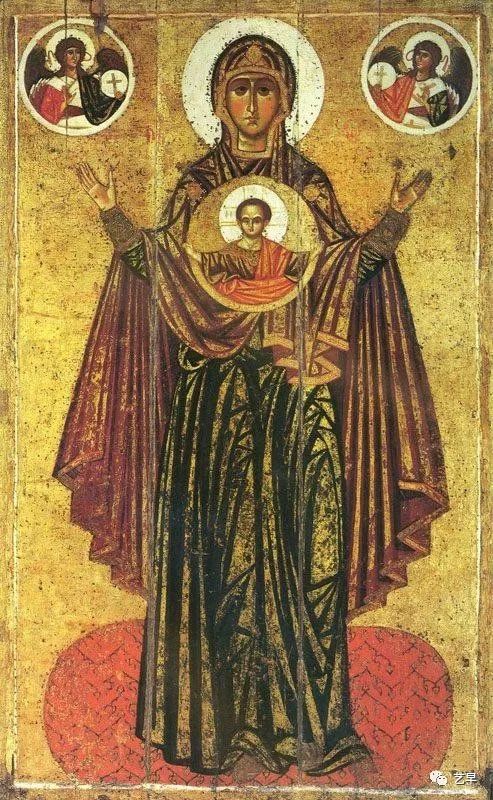 中世纪壁画《圣母子》